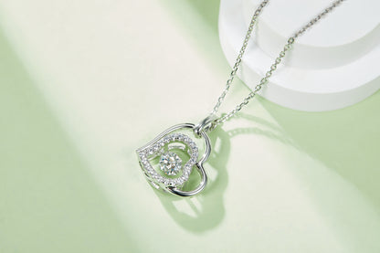 Double Heart-Dancing Moissanite Silver 925 Pendant Plated in 18k Gold