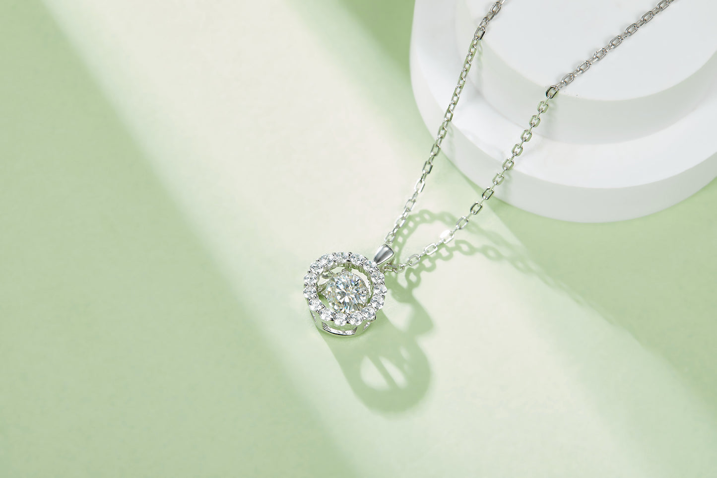 Circle-Dancing Moissanite Silver 925 Pendant Plated in 18k Gold