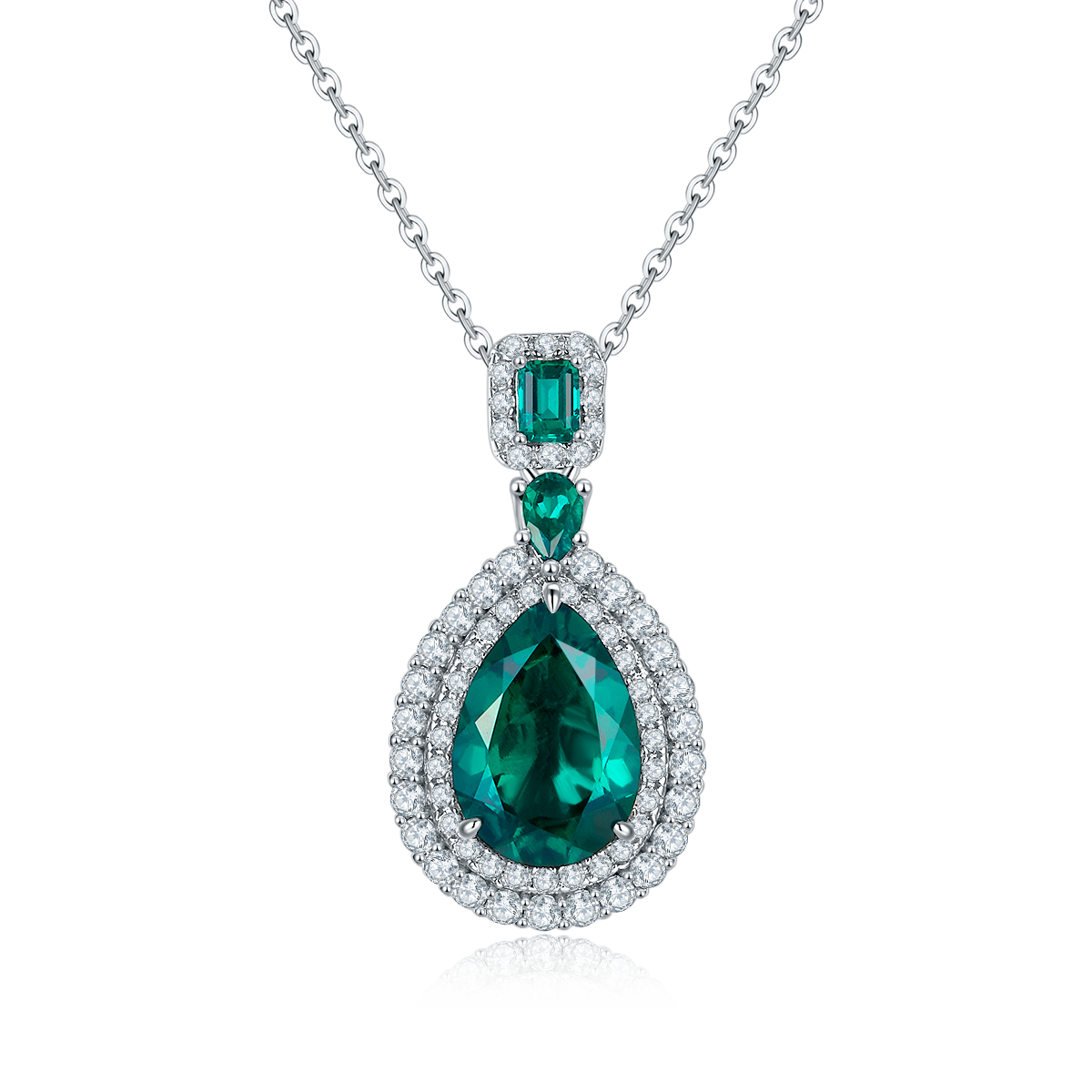Pear Emerald-Silver 925 Necklace Plated in 18k Gold