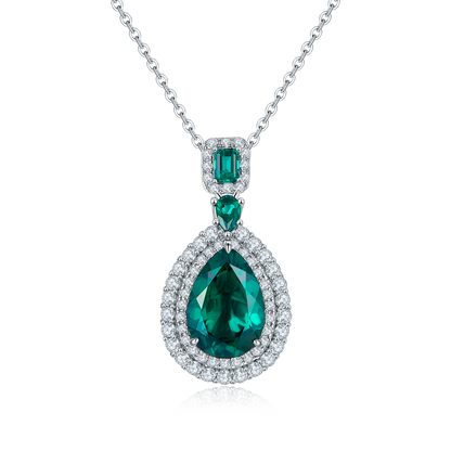 Pear Emerald-Silver 925 Necklace Plated in 18k Gold