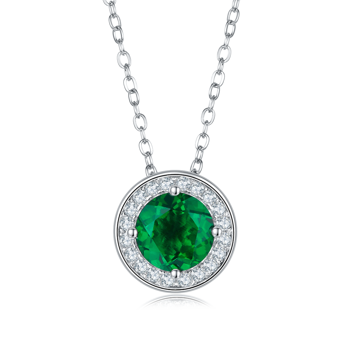 Round Emerald-Silver 925 Necklace Plated in 18k Gold