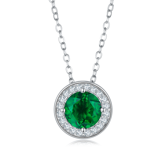 Round Emerald-Silver 925 Necklace Plated in 18k Gold