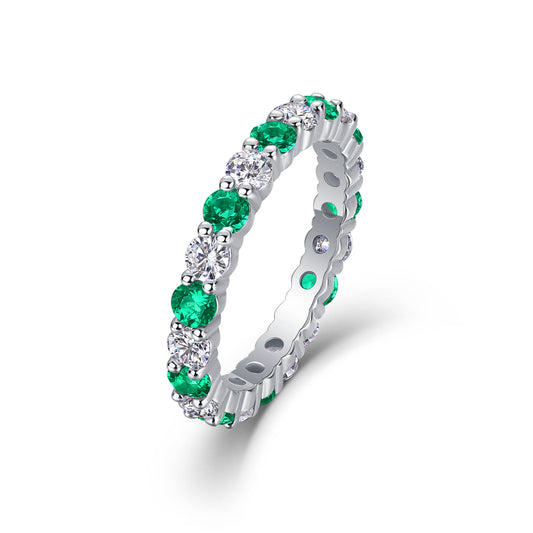 Emerald and Moissanite-Silver 925 Ring Plated in 18k Gold