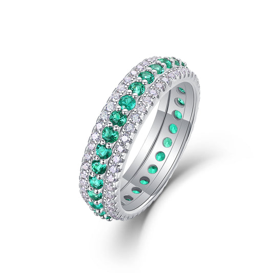 Emerald and Moissanite-Silver 925 Ring Plated in 18k Gold