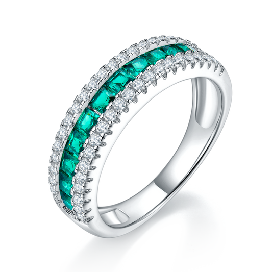 Emerald-Silver 925 Fashion Ring Plated in 18k Gold
