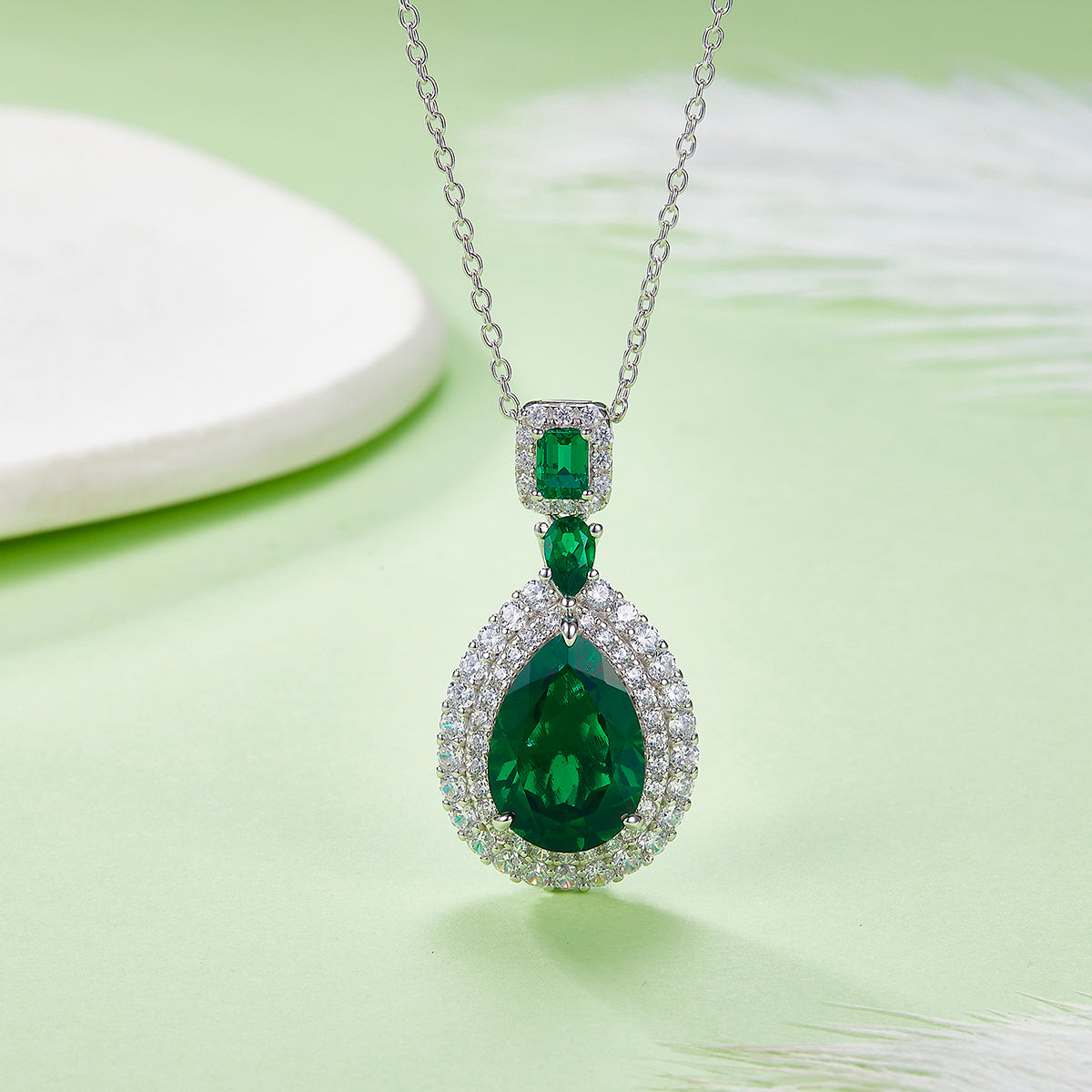 Pear Emerald-Silver 925 Necklace Plated in 18k Gold